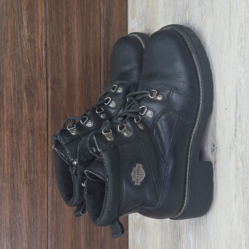 VNTG 90s/Y2K Harley-Davidson Women Leather Ankle LaceUp Riding Moto Boots SZ 10 - Picture 3 of 16